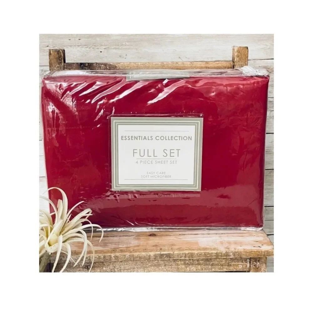 NWT Vintage Essentials Collection Full Burgundy   4 Pc Soft microfiber Sheet Set